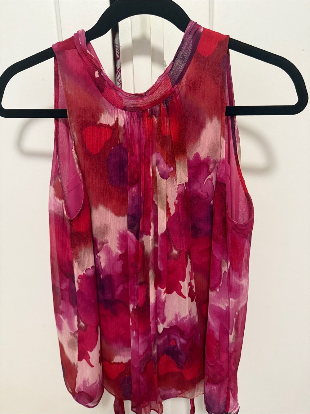Rebecca Taylor Sleeveless Pink Floral Watercolor Print Blouse